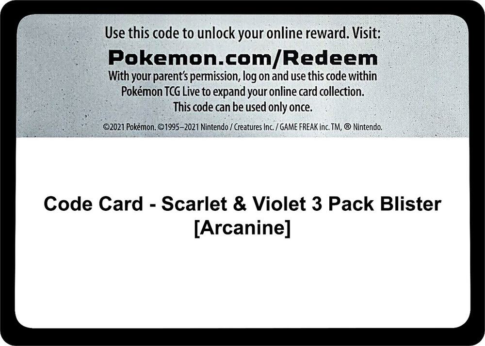 Code Card - Scarlet & Violet 3 Pack Blister [Arcanine]